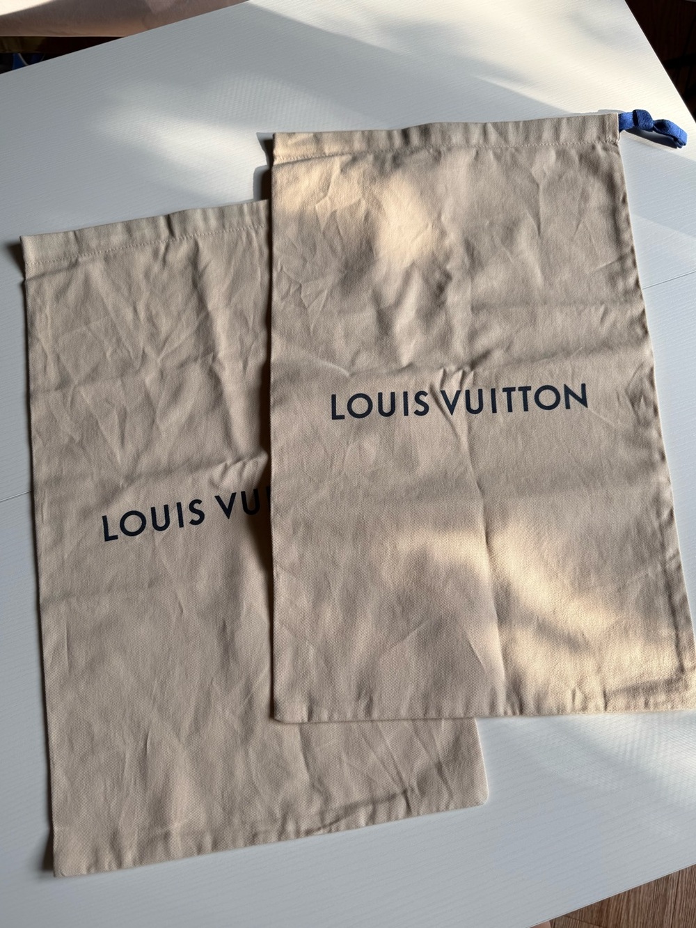 2 X Brand New Louis Vuitton Dustbags Cream Blue Drawstring